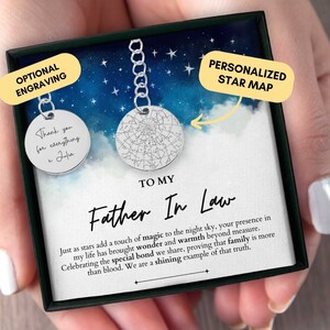 Cadeau du beau-père, de la belle-fille, carte des étoiles personnalisée par date, porte-clés personnalisé, anniversaire du beau-père, cadeau de Noël, papa bonus