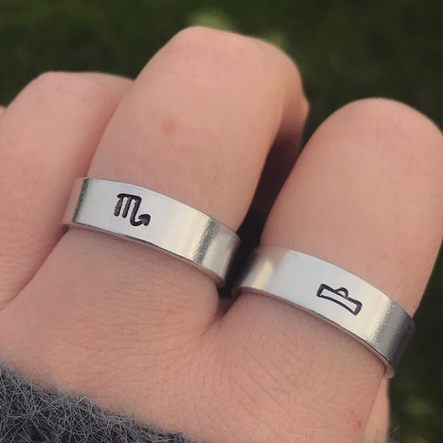 Zodiac Symbol Silver Handmade Stamped Ring 12 Options - Etsy