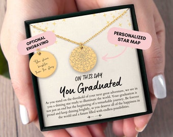 Graduation Gift For Her, Graduation Necklace, Personalized Graduation Gift, Custom Star Map By Date, High School, College, Masters, Daughter