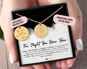 18th Birthday, Custom Star Map By Date, Custom Star Chart, 18th Birthday Gift, Personalized Necklace, Gift for Daughter, Granddaughter