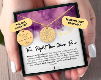 17th Birthday Gift, Custom Star Map By Date, Custom Star Chart, Seventeen Birthday, Personalized Gift, Necklace, Gift for Daughter, Teenager