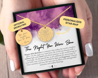 60th Birthday Gift For Her, Custom Star Map By Date, Custom Star Chart, Personalized Necklace, Gift for Women, Constellation Map