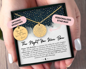 70th Birthday Gift For Her, Custom Star Map By Date, Custom Star Chart, Personalized Necklace, Gift for Women, Constellation Map