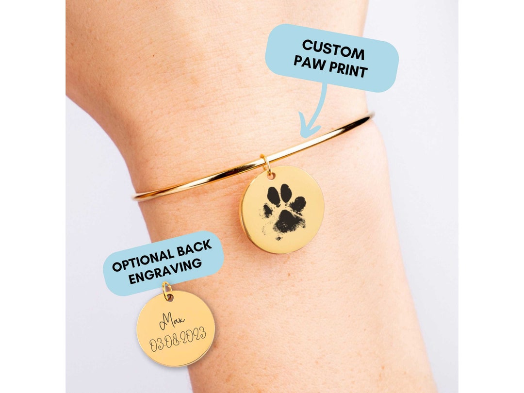 Custom Paw Print Bangle, Dog, Cat, Personalized Pet Memorial Bracelet ...