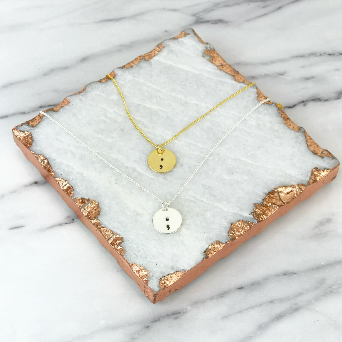 Semicolon Necklace Silver Gold Semi Colon Handmade Hand Etsy