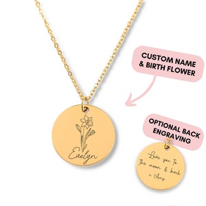 Birth Flower Necklace, Personalized Name Necklace, Flower Name Necklace, Birth Flower Jewelry, Birth Flower Gift, Birthflower Necklace