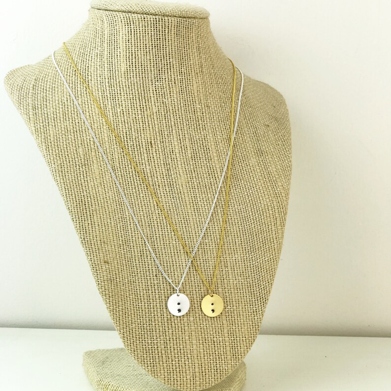 Semicolon Necklace Silver Gold Semi Colon Handmade Hand Etsy Ireland