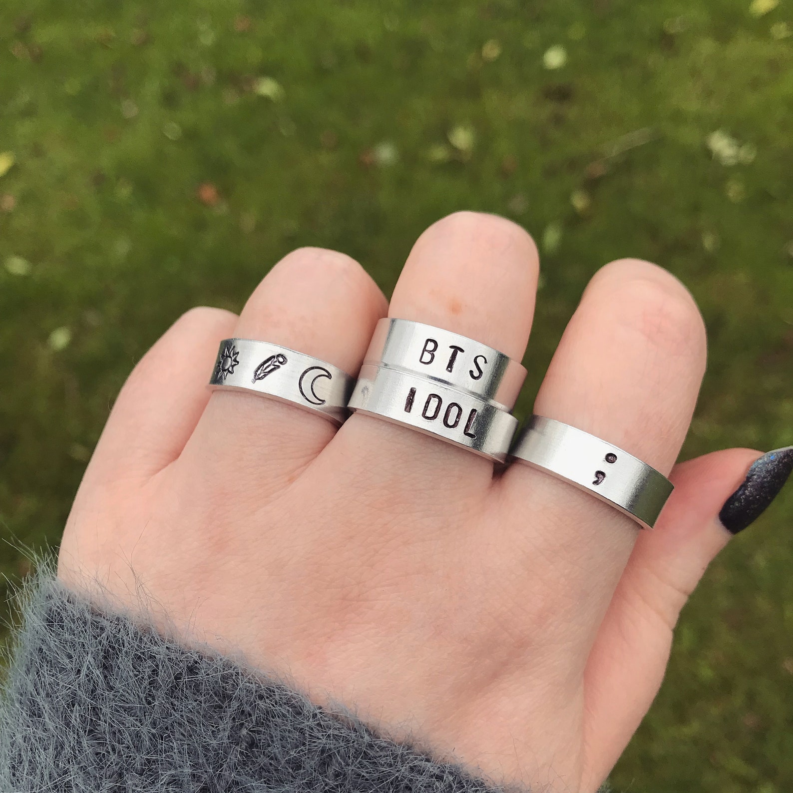 BTS Ring Silver Jimin Jungkook V Suga Jin Jhope Taehyung RM Etsy