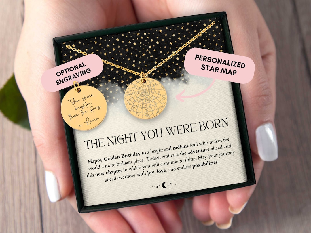 Golden Birthday Gift for Her, Custom Star Map by Date, Custom Star Chart, Personalized Necklace, Gift for Women, Constellation Map - Etsy