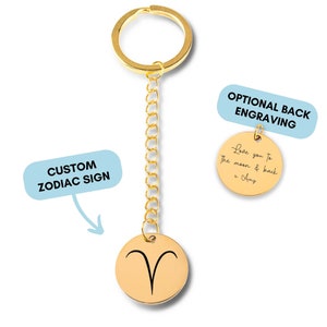 Personalized Zodiac Keychain, Astrology Gift, Engraved Zodiac Sign, Zodiac Sign Gift For Him, For Her, Birthday Gift, Christmas Gift