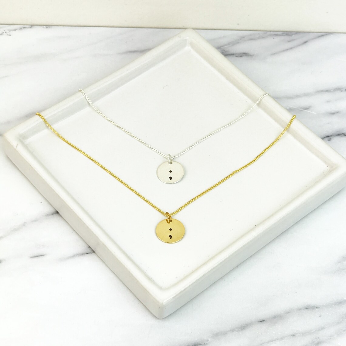 Semicolon Necklace Silver Gold Semi Colon Handmade Hand Etsy