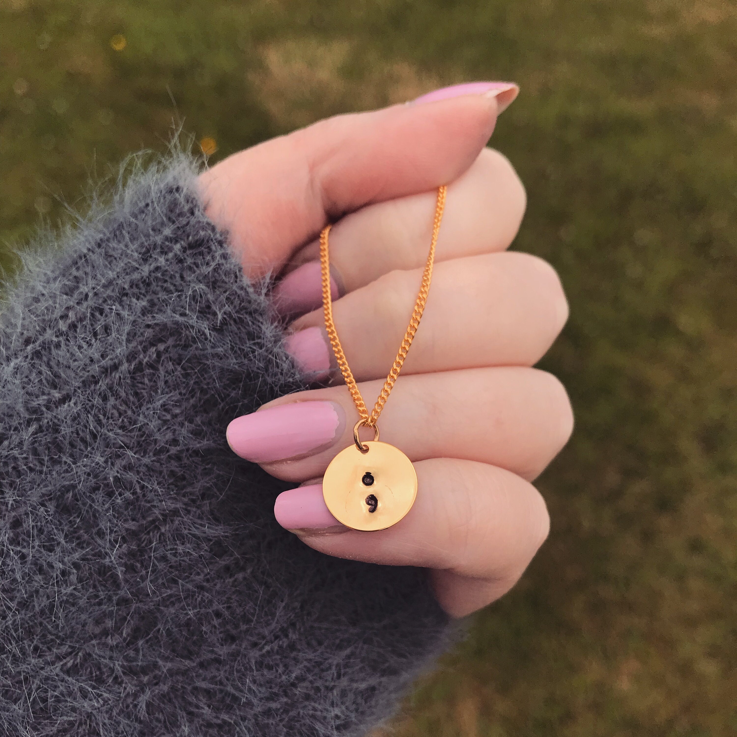 Semicolon Necklace Silver Gold Semi Colon Handmade Hand Etsy