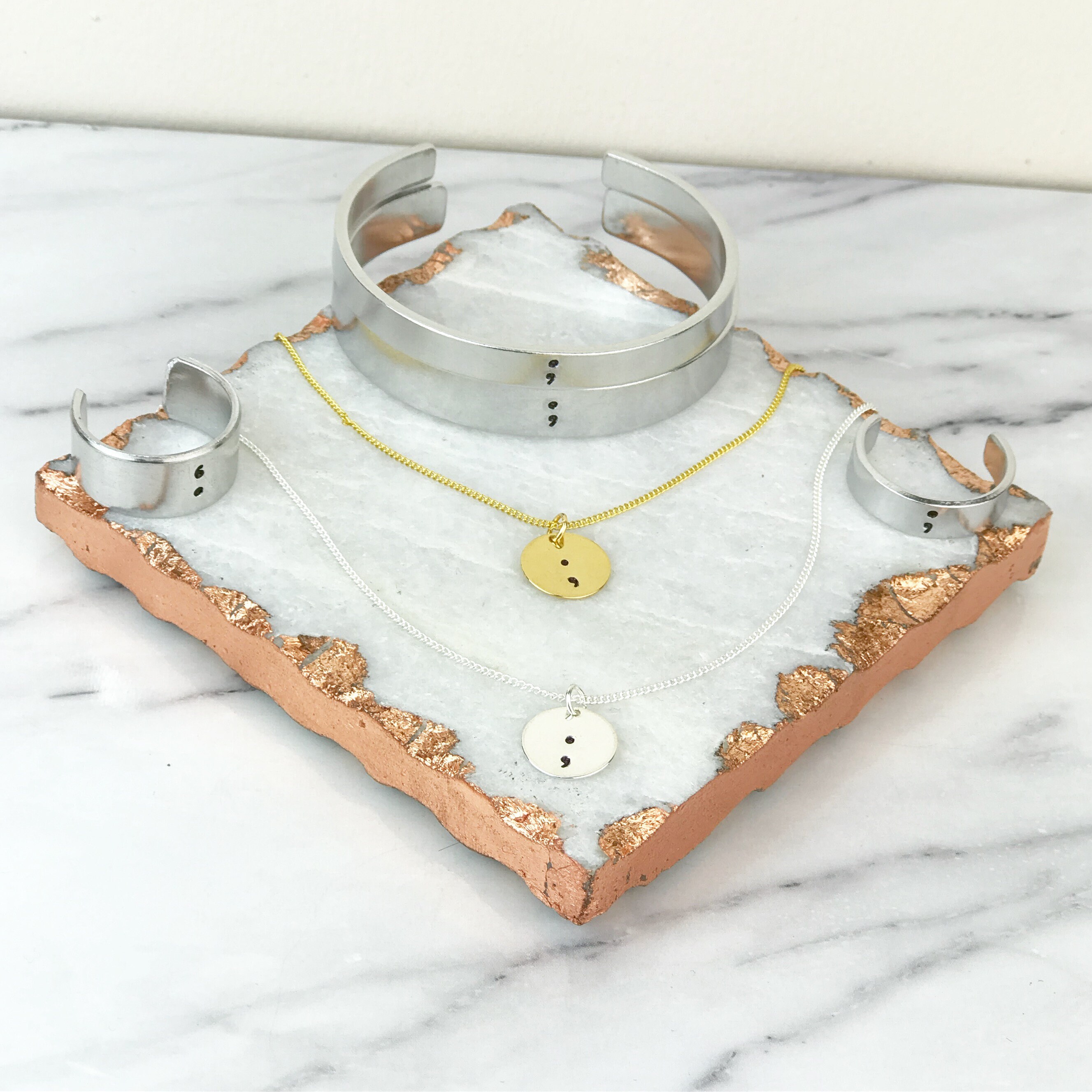 Semicolon Necklace Silver Gold Semi Colon Handmade Hand Etsy