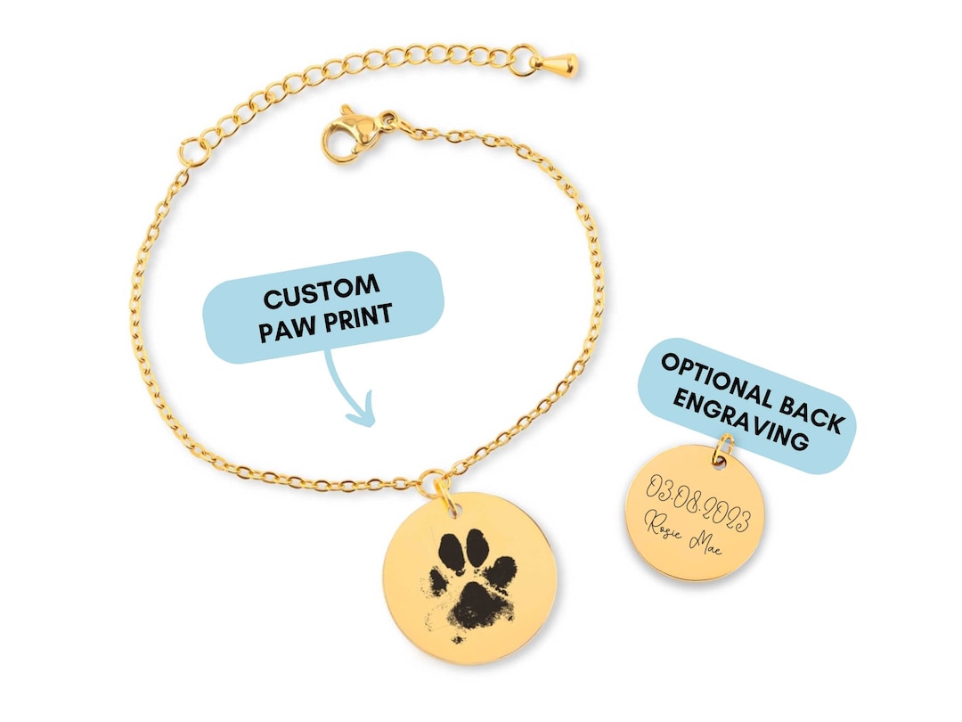 Custom Paw Print Bracelet, Dog, Cat, Personalized Pet Memorial Bracelet ...