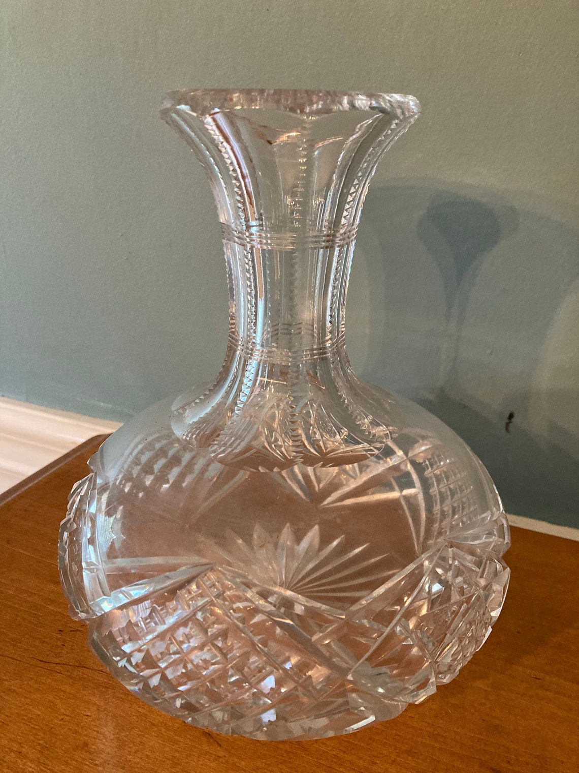 Antique Beautiful ABP Cut Glass Wine Decanter American Brilliant Hawkes