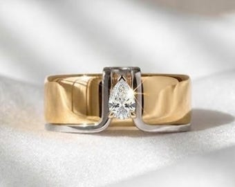 Anillo Oura con circonita cúbica en forma de pera, anillo apilable delicado, plata de ley chapada en oro, realzador de anillo inteligente.