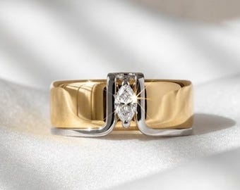 Pierścionek Oura z cyrkoniami markiza, srebro próby 925, pozłacany, inteligentna osłona na pierścionek, minimalistyczny pierścionek typu stack