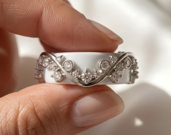 Anillo Oura 5 Cubierta Moissanite Realzador de Anillo Plata de Ley Oro Vermeil Bisel Ondulado Anillo Inteligente Chaqueta