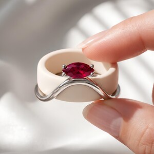 Ruby Solitaire Oura Ring 5 Cover Sterling Silver Wave Jacket | Red Gemstone Smart Ring Enhancer for Oura Gen 3 4 5 RingConn Ultrahuman