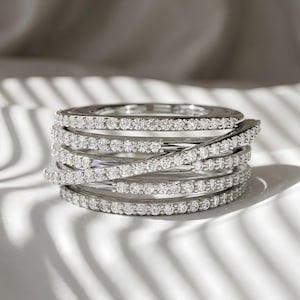Multi Row Pavé Oura Ring 5 Jacket Sterling Silver Moissanite Cover | Oura Ring 4 Enhancer, Ultrahuman, RingConn, Galaxy Ring