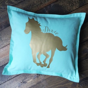 Horse Throw Pillow, Personalized Pillow, Running Mustang Pillow, Horse Lover, 14 X 14, Gifts for her, Color Options, Pillow and Form image 1