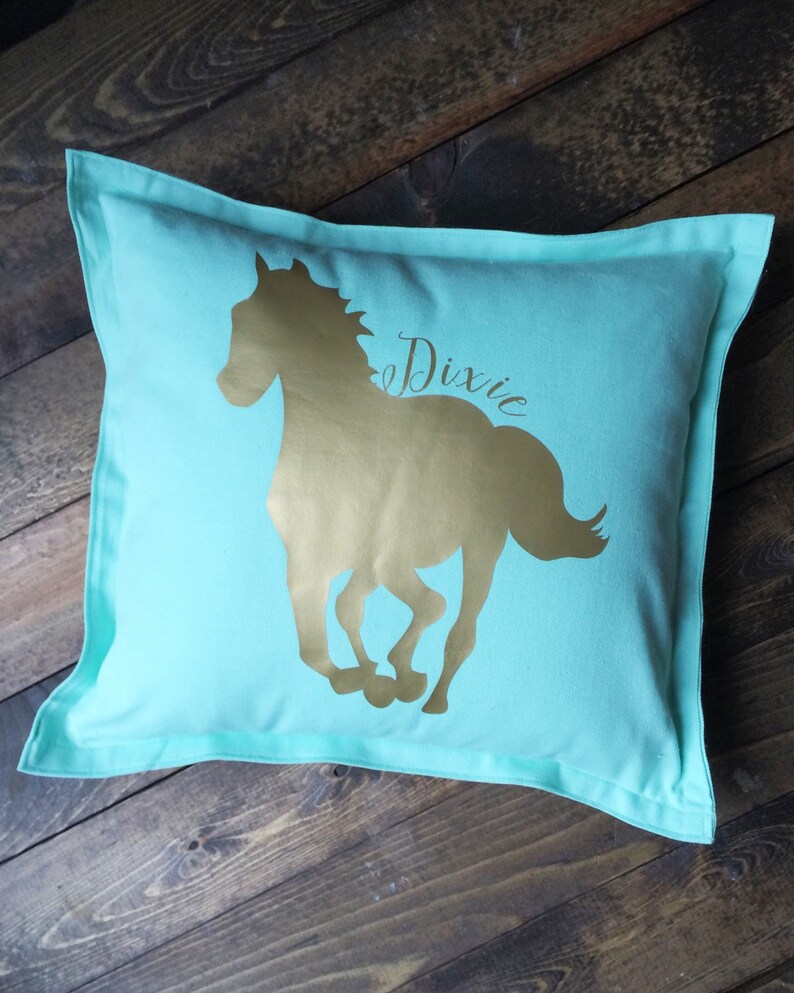 Horse Throw Pillow, Personalized Pillow, Running Mustang Pillow, Horse Lover, 14 X 14, Gifts for her, Color Options, Pillow and Form image 1