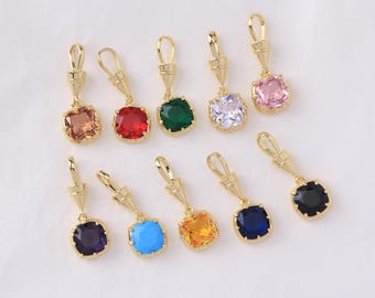 2pcs Colorful Square Birthstone Charm, 18k Gold Plated Geometric Zircon Pendant, Jewelry Making