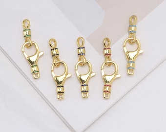 2Pcs 18K Gold Filled Colorful CZ Lobster Clasp Connector For Making Jewelry Bracelets Necklaces Craft Supplies Beading Supplies