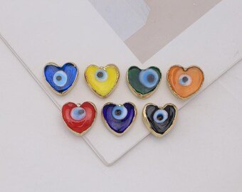 Conjunto de 5 contas de vidro Murano em formato de coração com olho grego, contas espaçadoras coloridas em formato de coração, para confecção de bijuterias DIY.