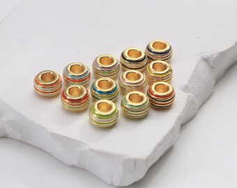 4Pcs Enamel  beads, Gold-Plated Large Hole Charm Beads for DIY Bracelet Necklace Jewelry Making
