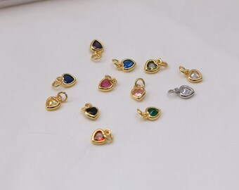 4 Stück 8 x 6 mm 18K Vergoldete Herz-Zirkon-Charms, für die Schmuckherstellung Halsketten-Anhänger