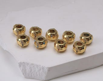 4Pcs 18K Gold Plated Crystal Butterfly Big Hole Beads, Micropavé CZ Crystal Insect Pattern Round Connecotor, DIY Jewelry Supplies