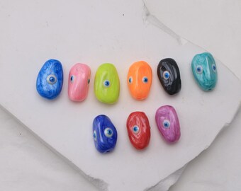 Conjunto de 5 contas de cristal em formato oval multicoloridas com formato de olho grego, contas espaçadoras de olho grego esmaltadas, para confecção de bijuterias DIY.
