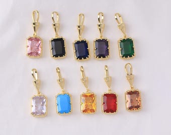 2pcs 18k Gold Plated Rectangle Birthstone Charm, Rectangular Zircon Pendant, Geometric Jewelry Making