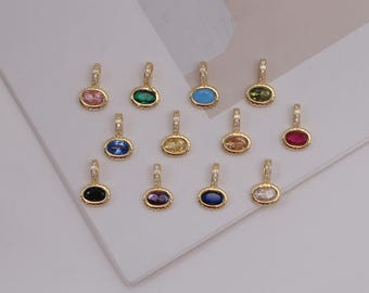 4Pcs gold-plated zircon charms, small mini oval pendants, For jewelry making, 13x8mm