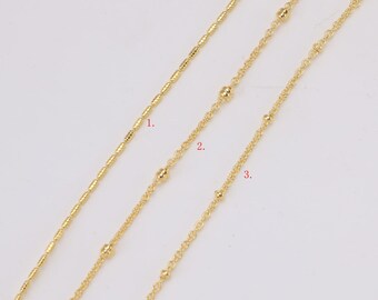 10pcs 18K Gold Plated Satellite Chain Necklace, Beaded Chains, Cylindrical Jewelry, Adjustable Chain