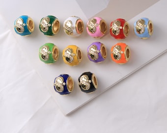 2 Stück 18K Gold überzogene Unendlichkeits-Art, Großloch-Perlen, Emaille-Spacer-Perle mit Zirkon-Einlage, Schmuckherstellung 12 x 9 mm Unendlichkeit