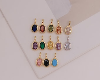 4 Stücke 18K Vergoldete Mini Oval Zirkon Charms Solitaire Anhänger Zierliche Minimalistische Halskette DIY Schmuckherstellung