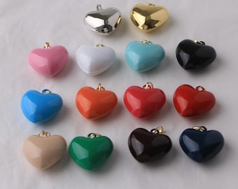 2pcs 25mm Multicolor Enamel Puffy Heart Pendant With Gold Bail, 18K Gold Plated Love Charms, DIY Jewelry Making Finding(DB-1079)