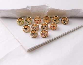 2 Stück 18K Gold überzogene bunte Emaille Zirkon Perle, Big Loch Spacer Perlen, Armband für DIY Schmuckherstellung