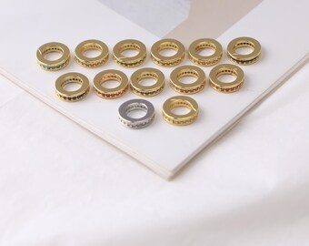 4Pcs 10mm Colorful Zircon Rondelle Beads, 18K Gold Plated Round Spacer Big Hole Beads DIY Jewelry Making