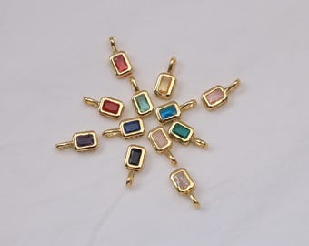 20Pcs Trendy Cute Rectangular Zircon Pendant, 18K Gold Plated Single Stone Charm, DIY Jewelry Making Accessory