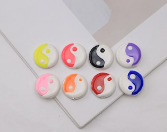 Conjunto de 5 contas Yin Yang de madrepérola, pingentes coloridos para Tai Chi, contas redondas e planas, 15 mm x 15 mm