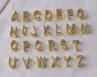 Gold Plated Alphabet Letter Beads, CZ Micro Pave Initial Beads, for DIY Jewelry Making (DB-1075)