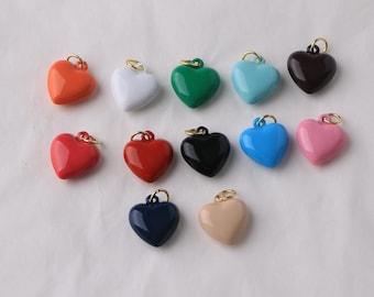 2 pingentes em formato de coração de 15 mm, pingente de esmalte, pingente de joia com banho de ouro 18K, acessórios para bijuteria DIY, presente para mulheres e meninas (DB-1082)