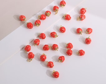 Gold Plated Mini Strawberry Pendant , Enamel Fruit Charms,Jewelry Supplies (DB-1003)