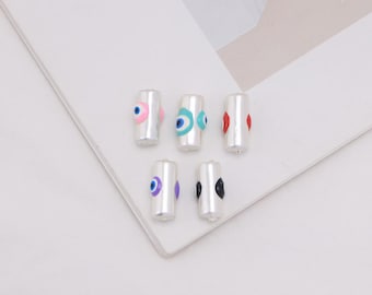 Conjunto de 5 contas tubulares de madrepérola, contas esmaltadas com olho, contas cilíndricas para confecção de bijuterias DIY.
