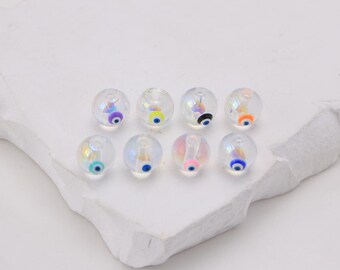 Conjunto de 10 contas de vidro esmaltado artesanal de 10 mm com o desenho de olho grego, acessórios para confecção de pulseiras, colares e outras joias.
