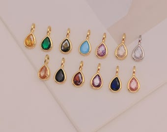 4Pcs Gold Plated CZ Teardrop Pendant, Water Drop Jewelry, Zircon Charms 13x11mm