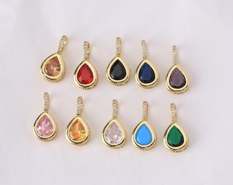 2pcs Teardrop Birthstone Charms, Drop Solitaire Pendant, Minimalist CZ Charm for Jewelry Making